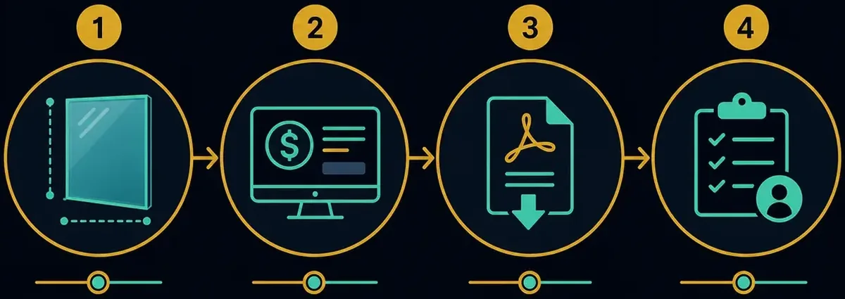 Как работает калькулятор стекла: размеры → цена → PDF → заявка с параметрами